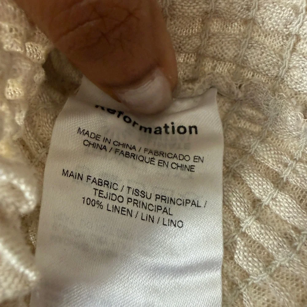 Reformation sz 2 Beige‎ 100% Linen Smocked Puff Sleeve Crop Top Blouse Cottage